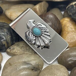 THUNDERBIRD Native American Money Clip Stainless Steel UNIQUE T-Bird Turquoise